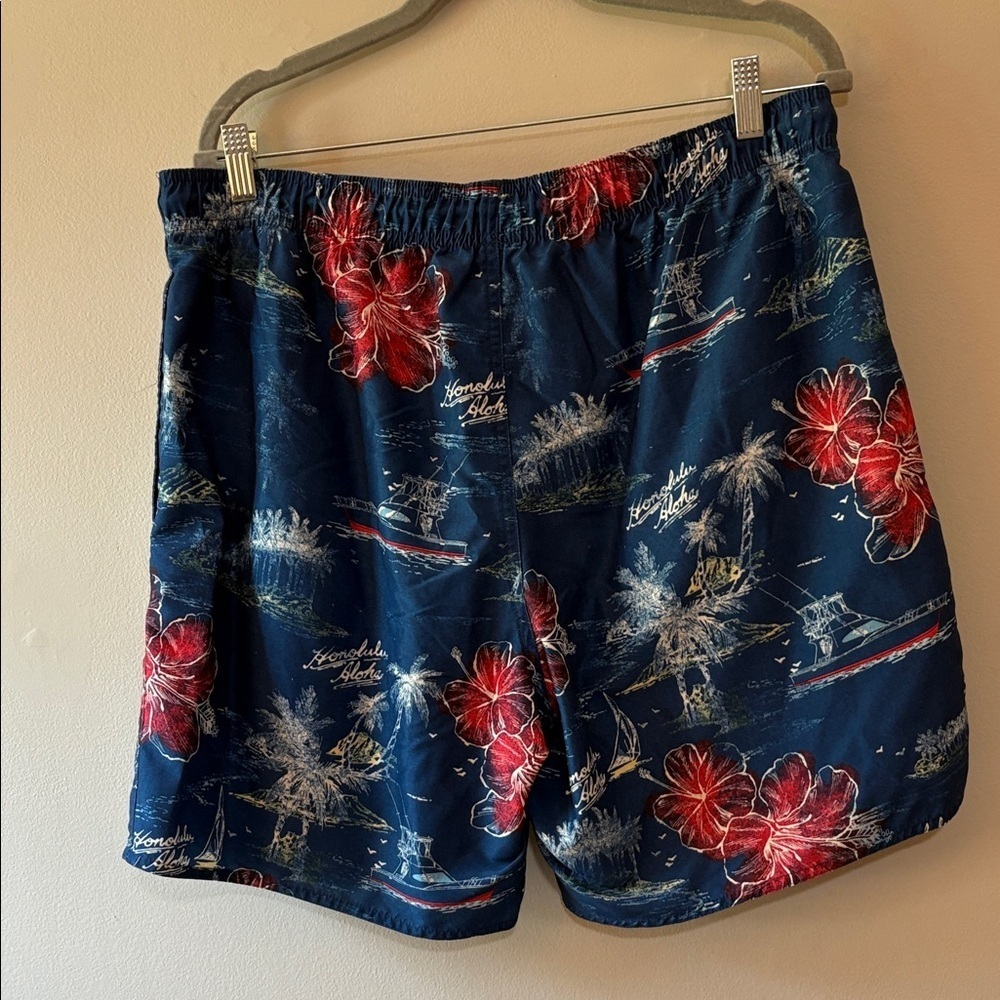 St. John's Bay Navy and Red Floral Swim Trunks Size L - Picture 6 of 6